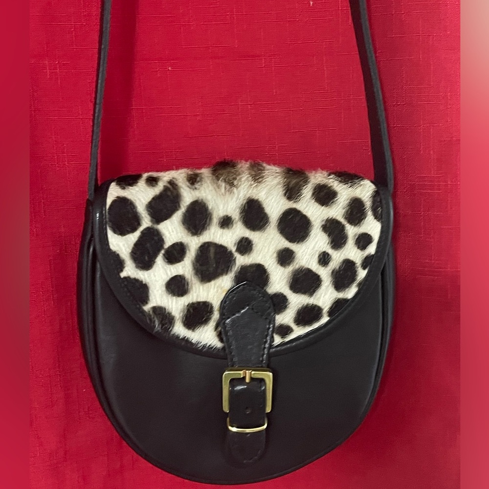 Black Leather/Leopard Calf-hair Crossbody Purse